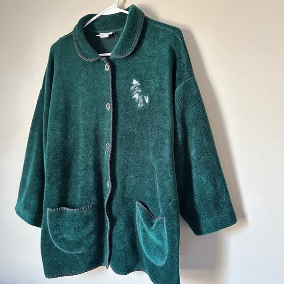 Artisans Sunschein Vintage Sweater Size XL Green Cardigan Winter birds USA - Picture 3 of 9